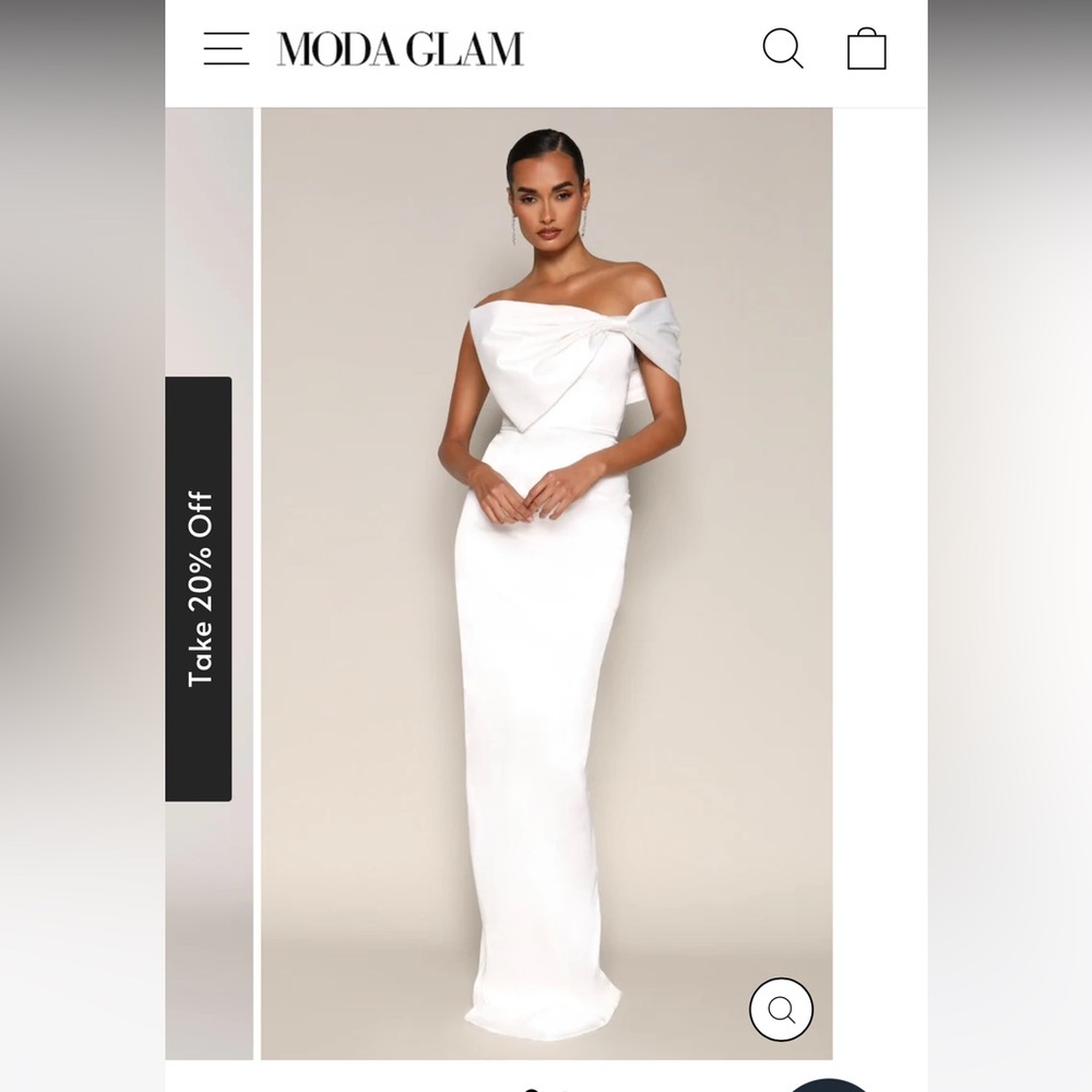 Moda Glam GRACE STRAPLESS STATEMENT BOW GOWN- WHITE size 6